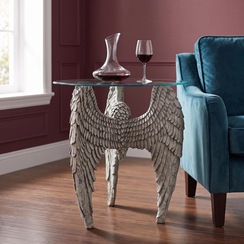 Angel Wings 21.5'' Tall Glass End Table