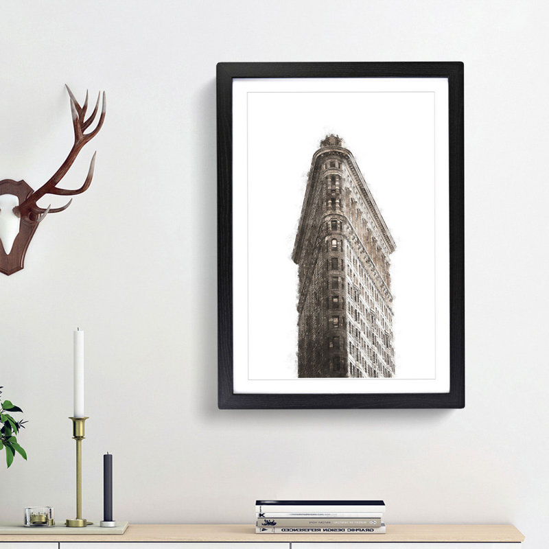 Flatiron Building in New York City - Picture Frame Painting Print, Black Framed, 33cm H x 24cm W x 2cm D