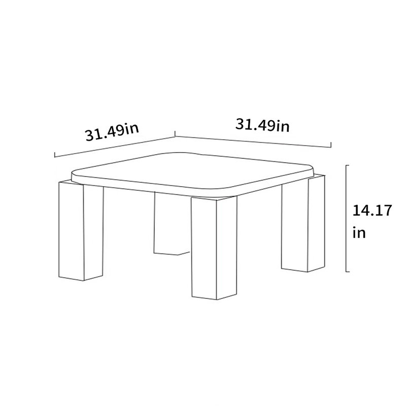 Table basse carrée en bois massif, H 14,17 po x L 31,49 po x l 31,49 po, Brun