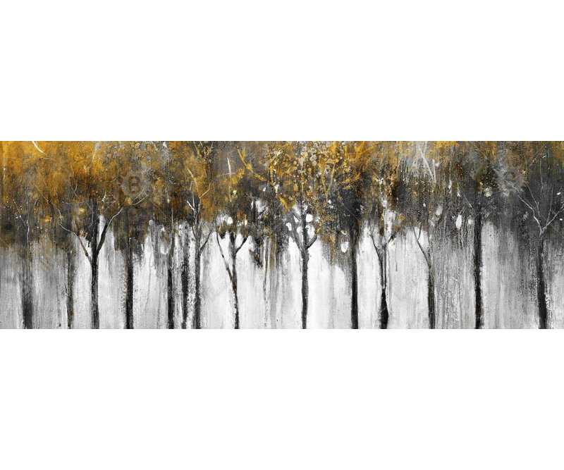 Toile abstraite forêt jaune, H 48 po x l 16 po