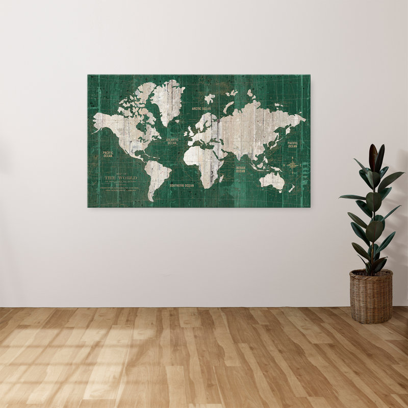 "Old World Map Green" par Wild Apple, reproduction sur toile, H 18 po x l 30 po