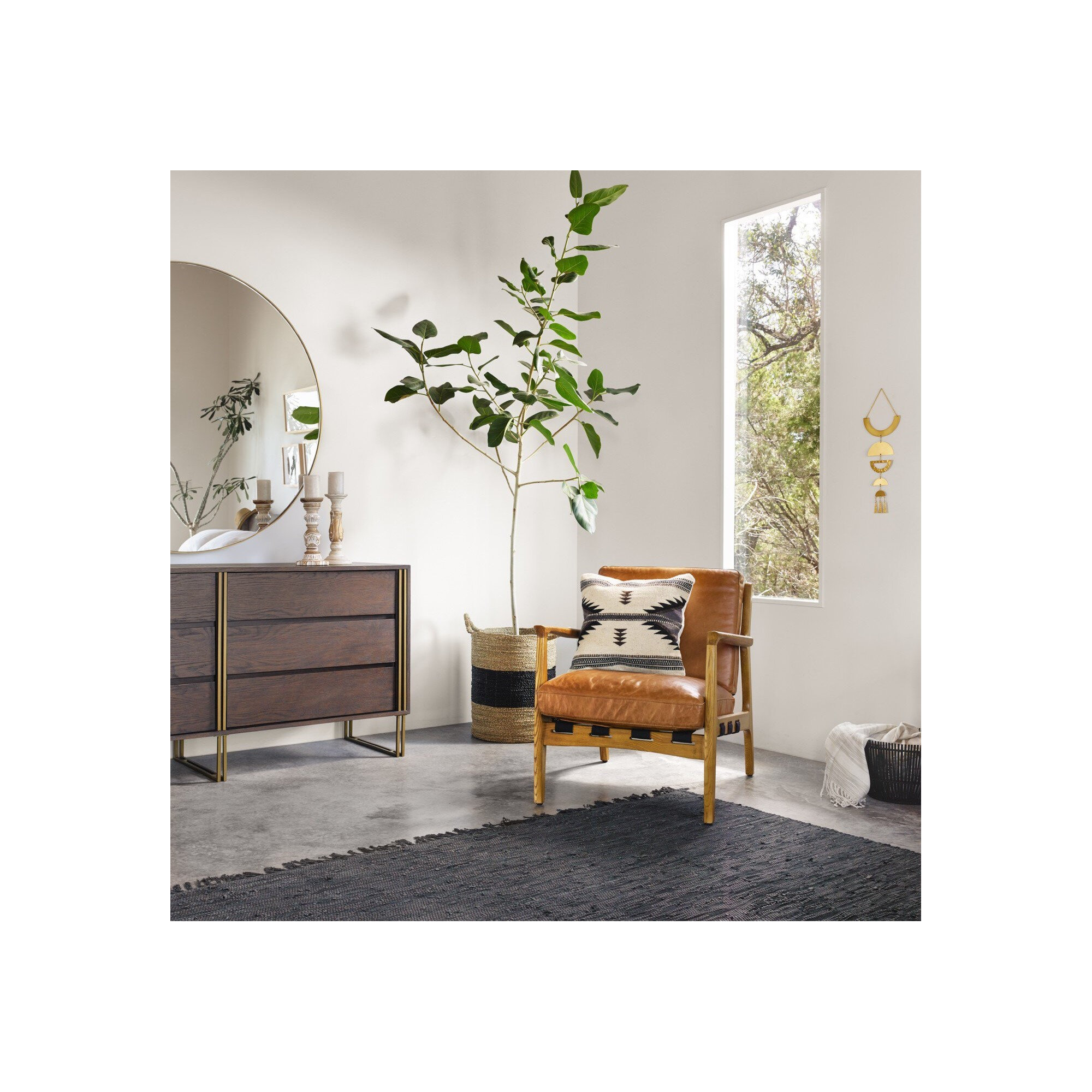 Vanderbilt Upholstered Armchair, Brown, Brown Genuine Leather