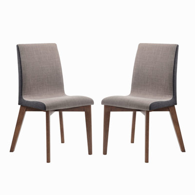 Set Of 2 Grey Fabric Upholstered Dining Side Chairs