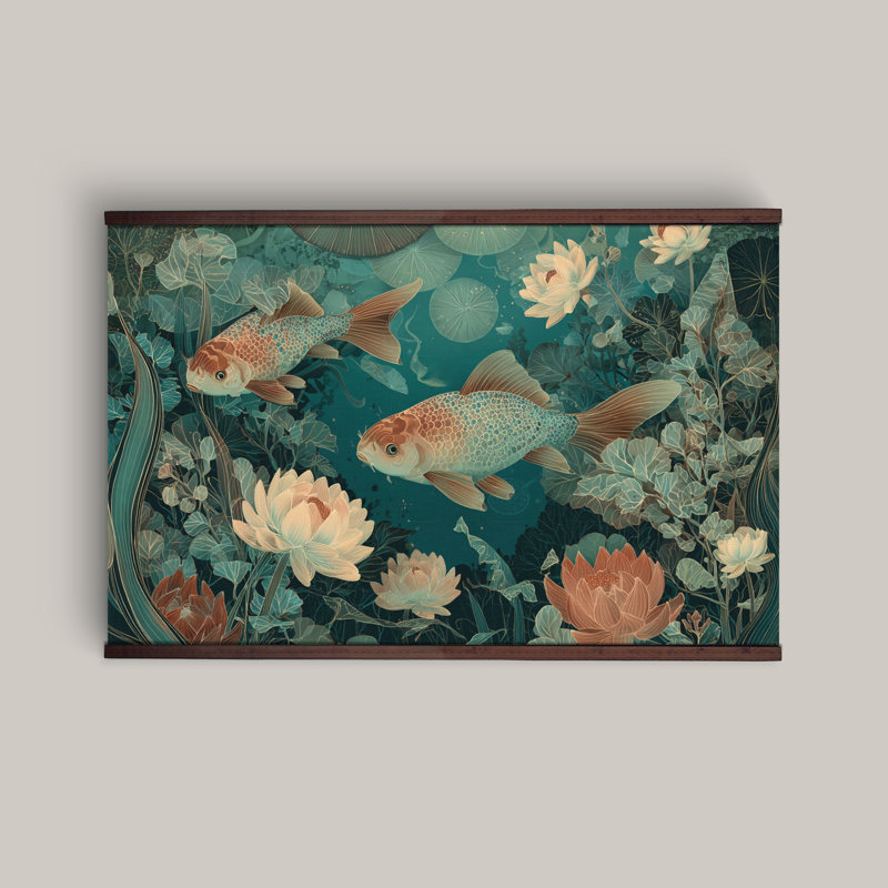 "Koi Fish", art mural, impression d'étang botanique japonais, H 40 po x l 60 po
