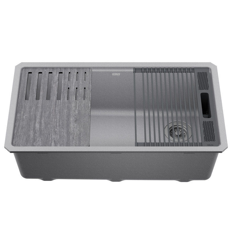 Dark Gray Granite Composite Workstation Kitchen Sink with Workflow Ledge