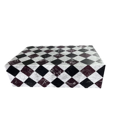 Genuine Marble Block Coffee Table - Nero Black / Carrara / Rosso Levanto Marble