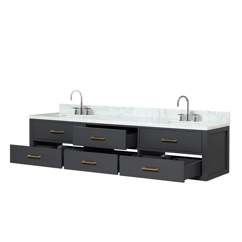 Meuble-lavabo double noir 80 po X P 22 po D, dessus en marbre de Carrare et ensemble de robinet, Noir