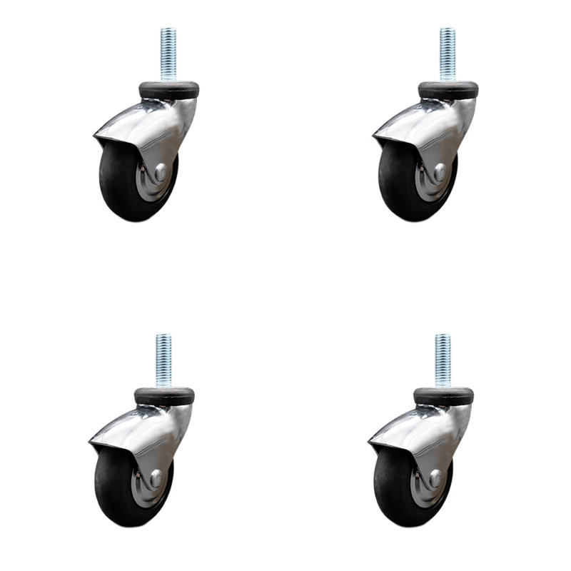 Ensemble de roulettes à tige filetée en néoprène 3 pouces et chrome vif 3 pouces