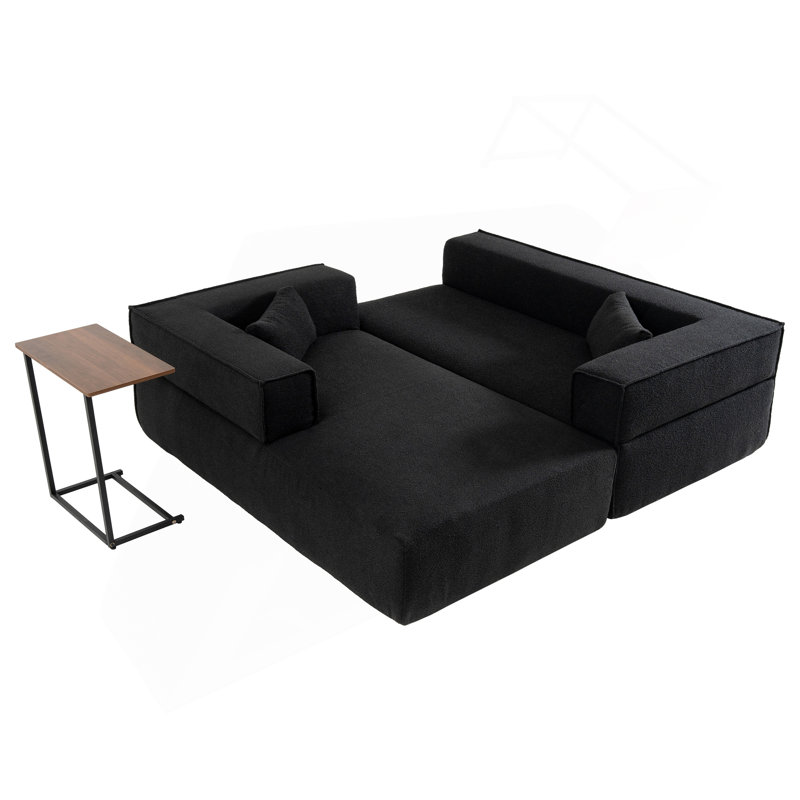 Canapé modulaire de 112 po avec table d'appoint gratuite, siège large, entièrement rembourré, canapé en tissu bouclé infroissable avec méridienne, combinaison libre, canapé en forme de L pour le salon, aucun assemblage requis