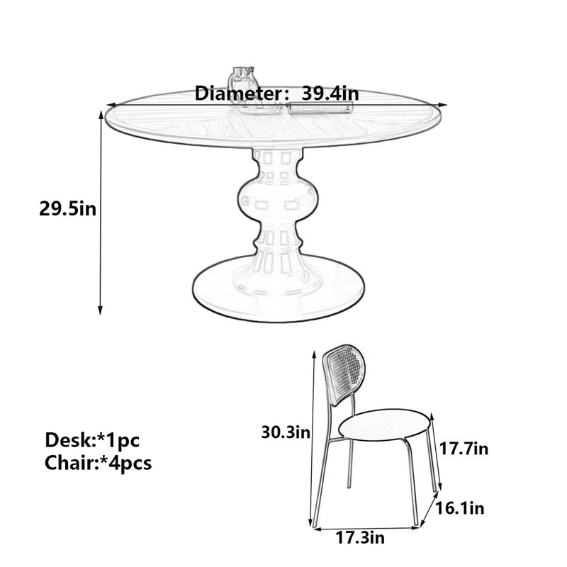 Table de salle à manger ronde française rétro, noyer durable, H 29,5 po x l 39,4 po x P 39,4 po