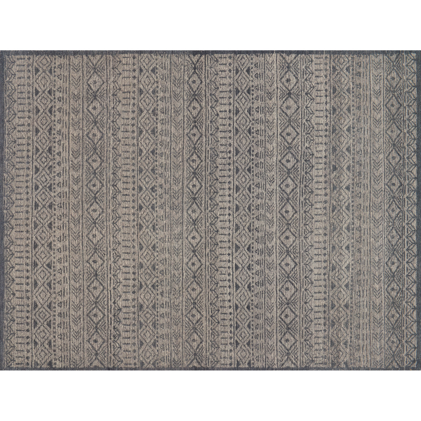 Hansel Denim Hand-Knotted Geometric Wool Rug, Rectangle 5'6" x 8'6"