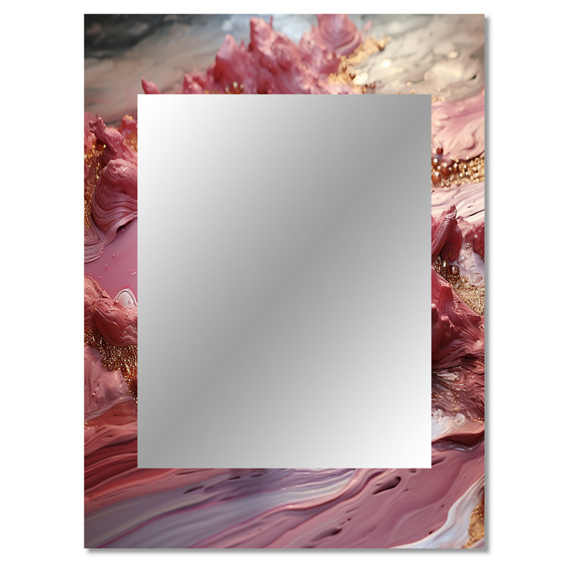 Rose liquide or harmonie - formes abstraites de miroir mural unique, grand miroir doré, impression d'art en métal