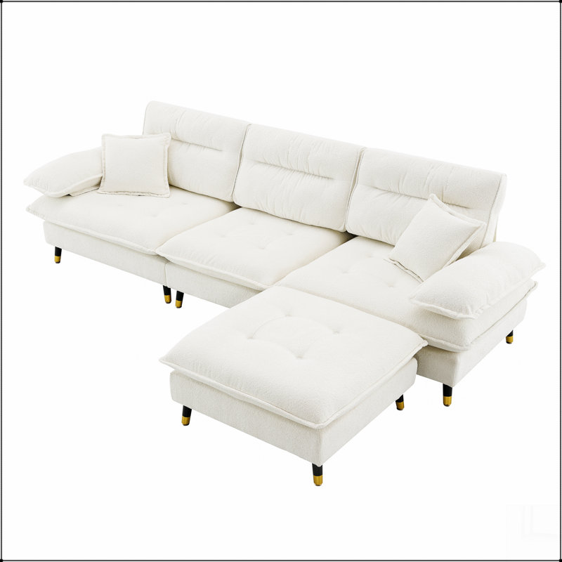 Canapé en chenille avec accoudoirs coussinés, Blanc