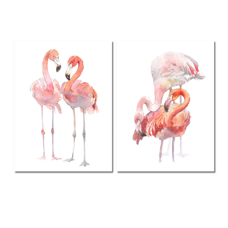 Flamants roses sur fond blanc II - ensemble d'art traditionnel de 2 pièces, H 40 po x l 60 po x P 1,5 po