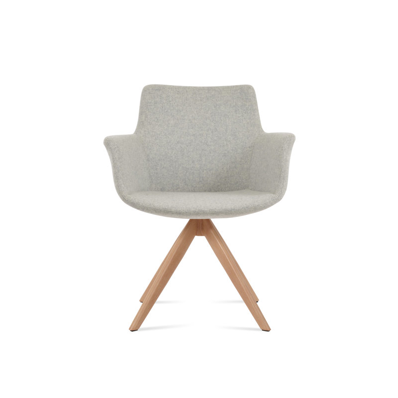 Chaise avec accoudoirs pivotante Bottega, Naturel, Laine argentée