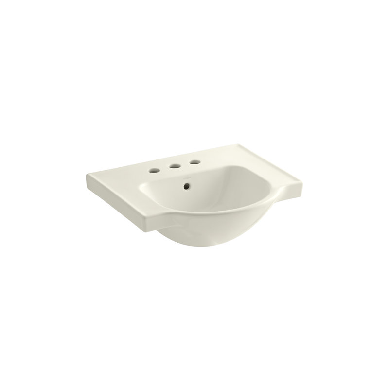 Veer Ceramic Pedestal Bathroom Sink with Overflow, Biscuit, 8.04" H x 21" L x 18.25" W, 4" Centers