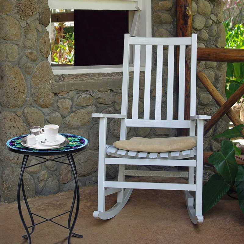 Table d'appoint d'extérieur en mosaïque avec plateau en verre, petite table de bout de patio ronde pour porche, balcon et utilisation intérieure / extérieure, conception de table basse