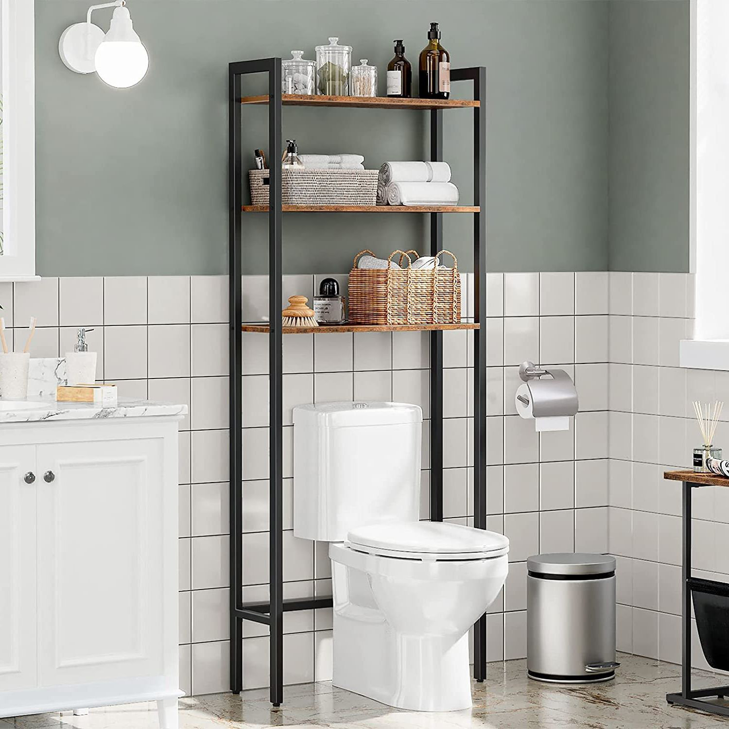 Over The Toilet Storage, 3-Tier Industrial Over Toilet Bathroom Organizer, Bathroom  Shelves Over Toilet with Adjustable Feet