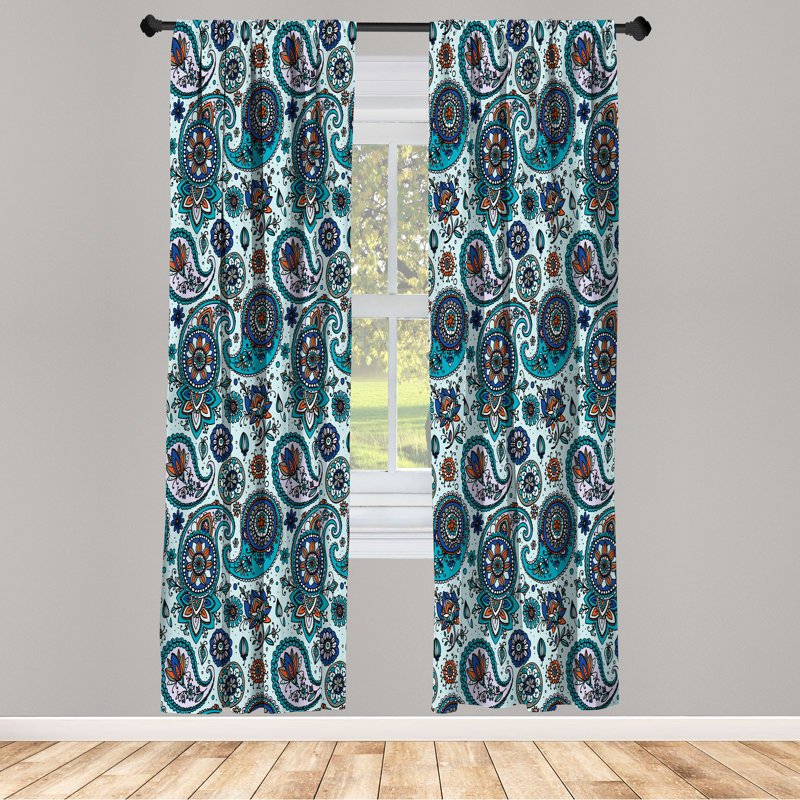 Ebern Designs Paisley Curtains, Vintage Leaf Flower Motif, Pair of 28", 28" W x 95" L, Pale Blue