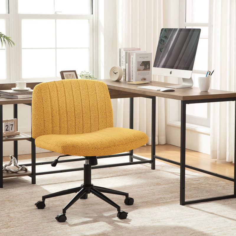 Armless Criss Cross Chairs, Preminum Fabric Swivel Vanity Chair ,Modern Adjustable Office chair, Yellow