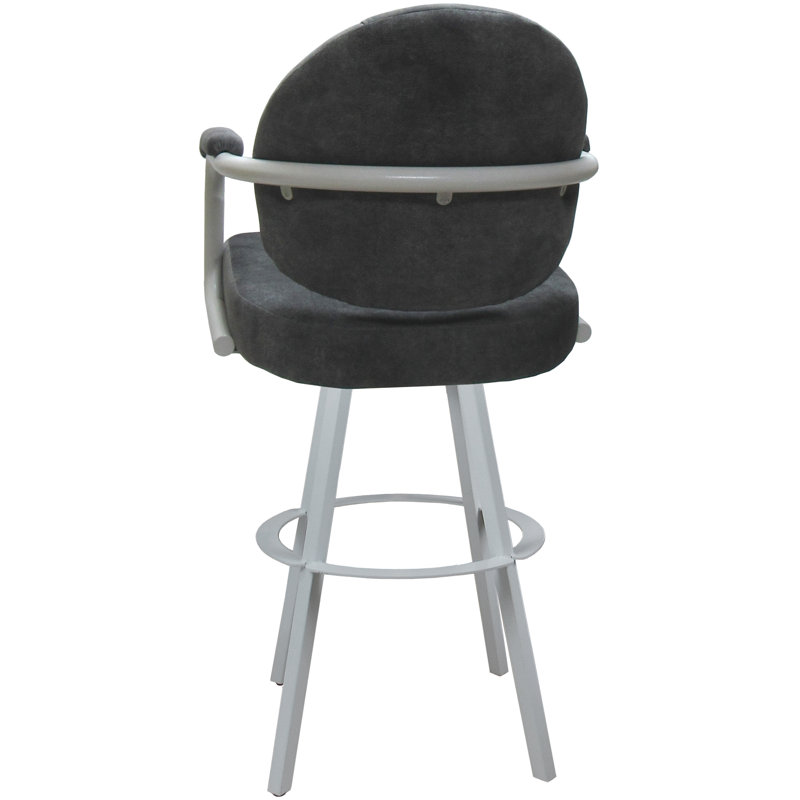 Swivel Upholstered Counter Stool with Metal Frame, Charcoal Polyester Blend/White Frame