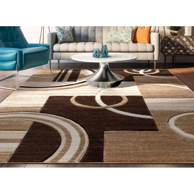 Shaliya Abstract Area Rug in Brown/Beige, Rectangle 3'11" x 5'3"