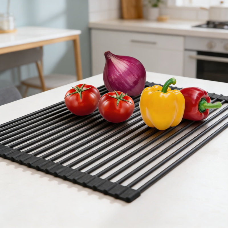 Égouttoir à vaisselle en silicone au-dessus de l'évier - Tapis de séchage pliable et résistant à la chaleur, égouttoir antidérapant pour comptoir de cuisine, rangement peu encombrant