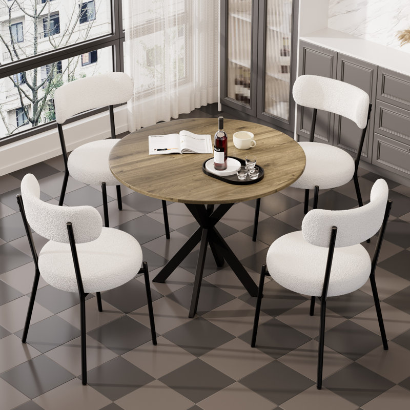 Ensemble de 5 tables de salle à manger 31,5 pouces (ensemble de 4), Blanc / Blanc
