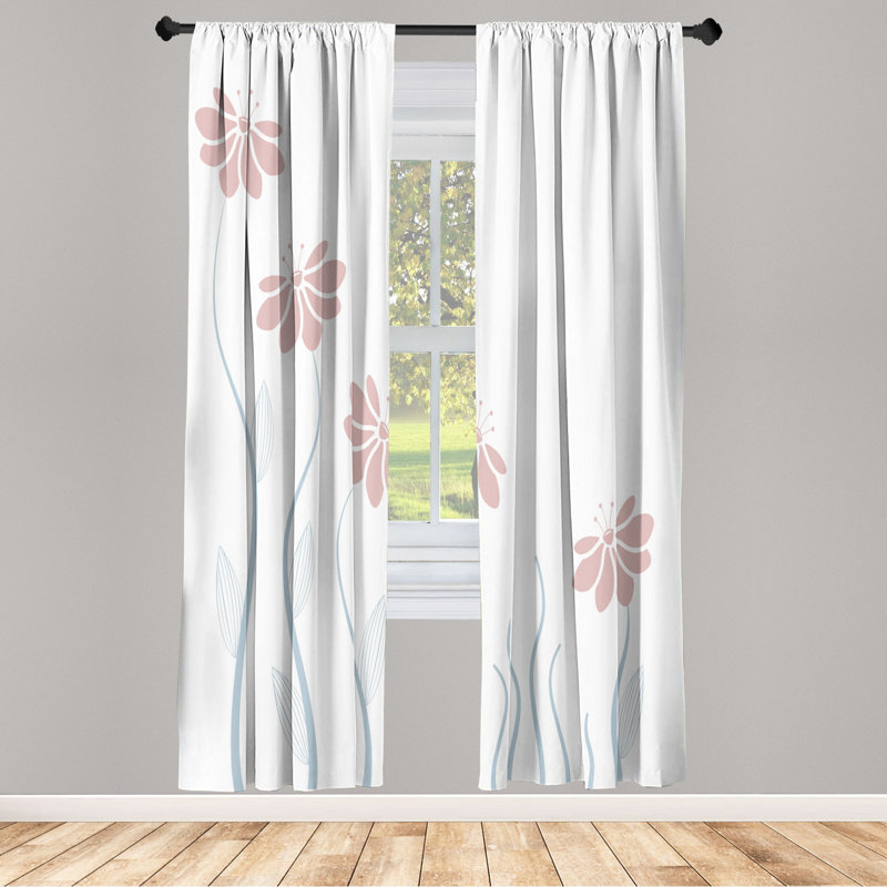 Microfiber Floral Semi-Sheer Rod Pocket Curtain Panels, 28" W x 84" L, Purple/White