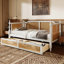 Lit de jour simple en rotin de style traditionnel avec 2 tiroirs pour un espace limité, chambre d'amis, aucun sommier nécessaire, blanc antique