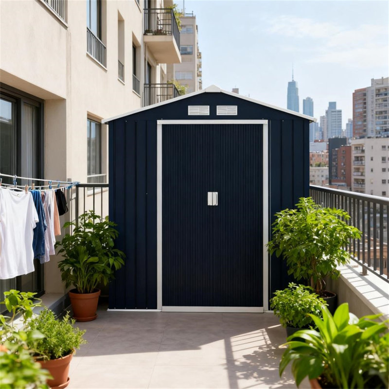 Sh Remise de rangement extérieure en métal】 - Portes coulissantes doubles spacieuses, bonne ventilation, résistant aux intempéries pour les fournitures de jardin / pelouse / piscine