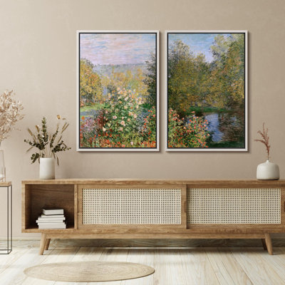 «Garden Bloom By The Riverside Floral Impressionist», 2 pièces sur toile