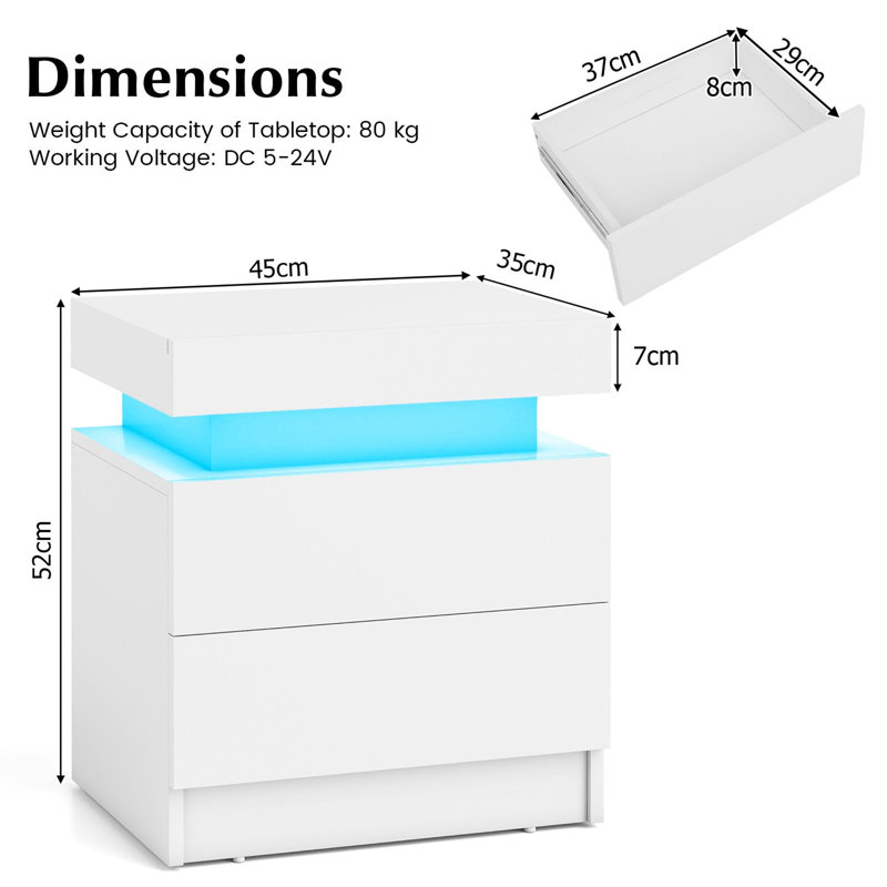 35cm W Manufactured Wood Bedside Table, White