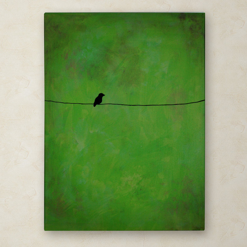 « solitaire oiseau green », reproduction d’art sur toile tendue, H 32 po x l 24 po x P 2 po