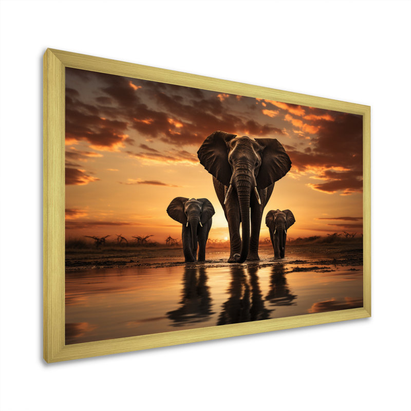 Elephant Shadows of Serenity III - impression, H 24 po x l 32 po x P 1 po, Encadrement doré