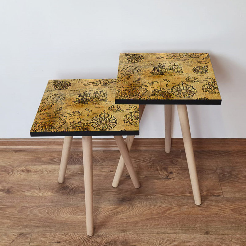 Ensemble de 2 tables gigognes élégantes, chameau et noir, 13,8 x 18,5 x 13,8 pouces et 13,8 x 16,5 x 13,8 pouces | 100% panneau de fibres à densité moyenne avec pieds en bois de hêtre, épaisseur: 0,7 pouce | Idéal pour le salon, design élégant et fonctionnel