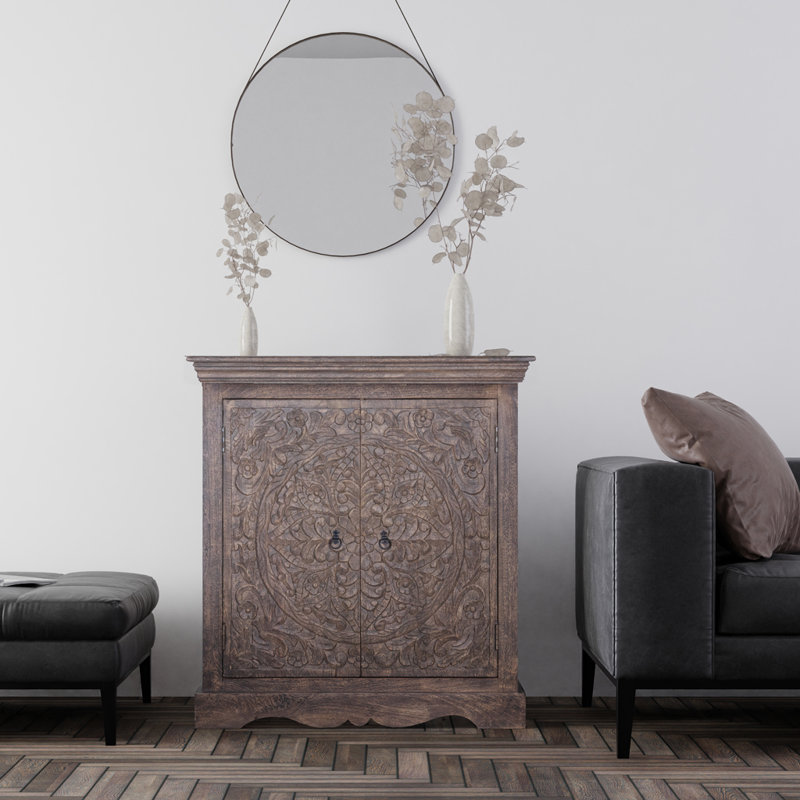 Soumare Solid Wood Accent Cabinet, Smoke Gray
