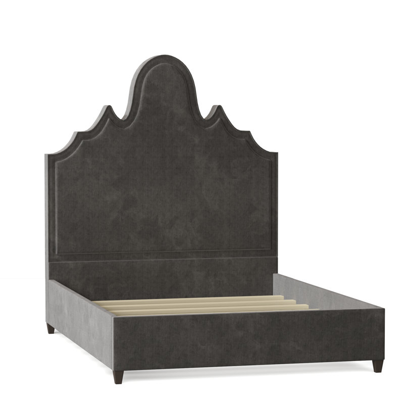 Amalie Upholstered Bed, Queen, Bella Black Performance Velvet, Brown Mahogany