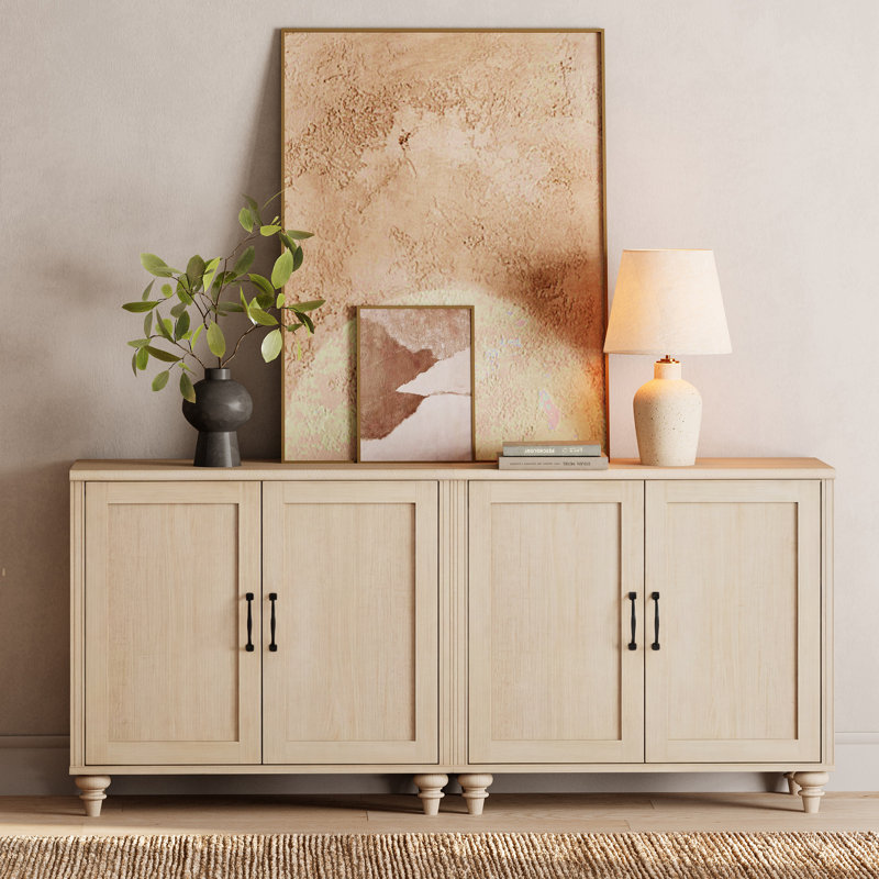 Buffet Corretta, 173 cm, style ferme, idéal pour la salle à manger ou la cuisine. Grand meuble de rangement avec portes en bois, beige.