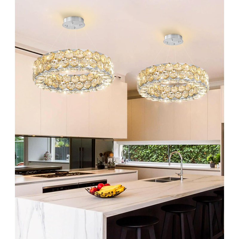 Lustre moderne pour salle à manger, Anneau 16 po, Argent