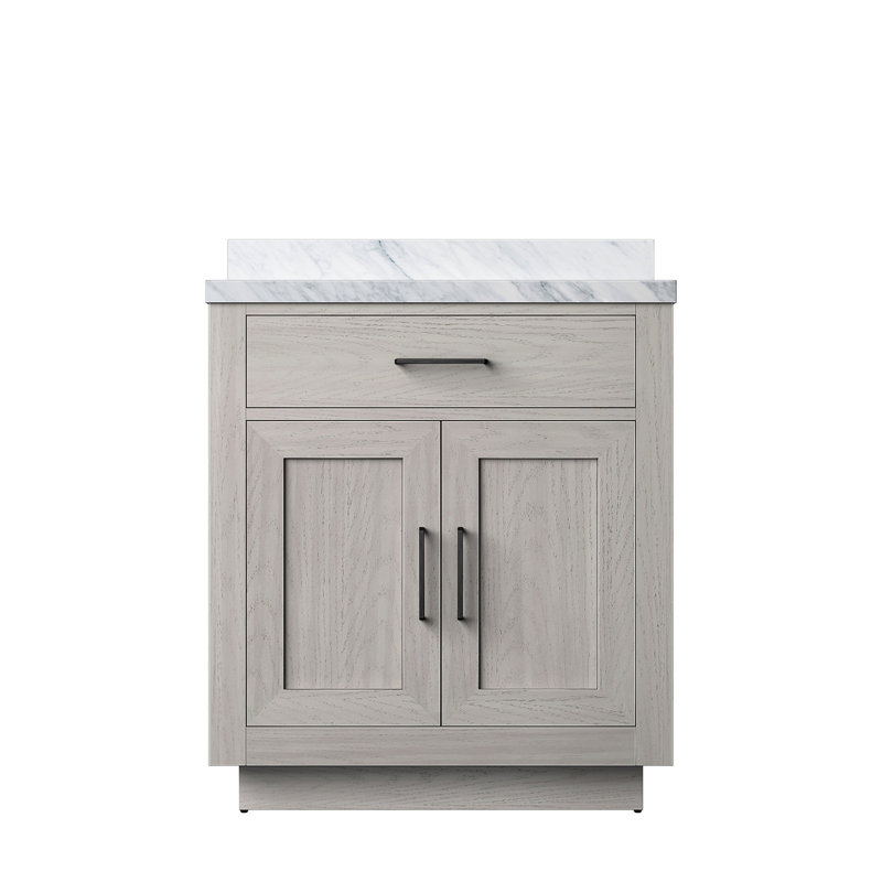 Marbre - 30 po De meuble-lavabo simple en chêne blanc 22 P, structure en bois massif, système de fermeture en douceur, cadre de base à installation rapide, fonction de fermeture, assemblage rapide