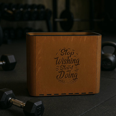 Slim Trash Can - "Stop Wishing Start Doing" - Wooden Garbage Bin