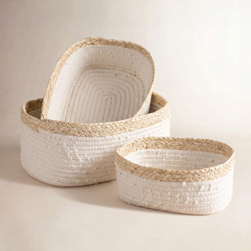Ensemble de panier pour lit de bébé, Blanc / Naturel