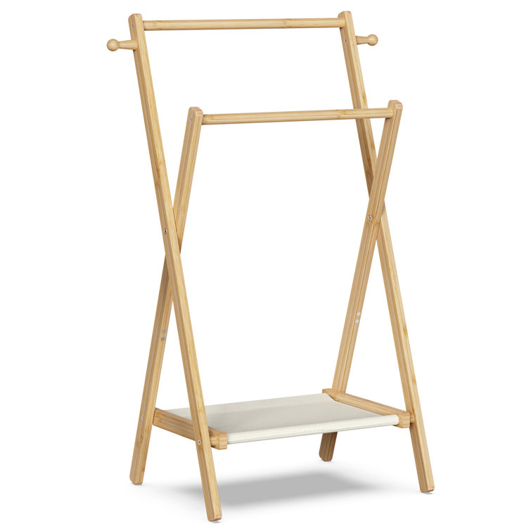 Wildon Home® Eabha 21.6''W Freestanding Bamboo Clothes Rack with Shelves,  Garment Rack for Bedroom