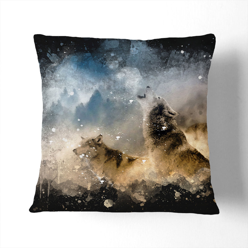 Wolves Howling in the Forest Cushion with Filling, Black, 55cm H x 55cm W x 20cm D