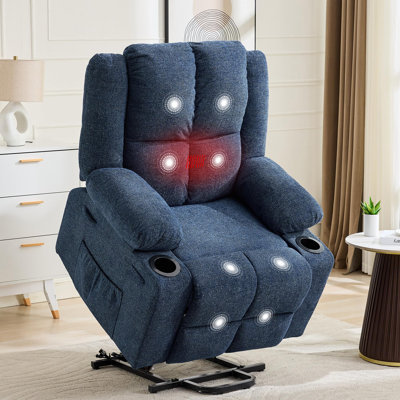 Fauteuil inclinable électrique Power Lift pour personnes âgées avec massage et chaleur, 155 ° réglable à plat, fauteuil relevable avec porte-gobelets, tissu en lin