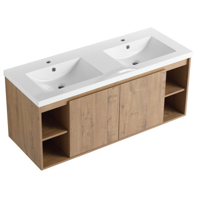 Meuble-lavabo moderne avec lavabo double, fixation murale, lavabo 48 po - aspect luxueux
