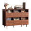 Grand support de tourne-disque à 2 niveaux avec rangement en vinyle, armoire de rangement pour disques, support pour tourne-disque Mid-Century, rangement pour disques vinyles avec tablettes pour chambre à coucher, salon, bureau (noyer)