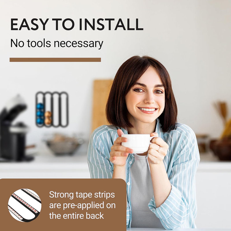 Espresso Black Wall-Mounted Coffee Capsule Holder for 20 Pods