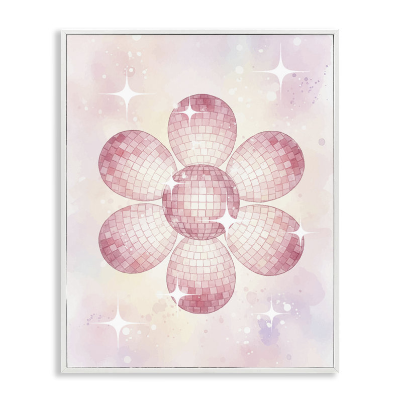 Giclée encadrée de la boule de disco rose rêveuse, design par Lil 'Rue, 30 x 24, Coastal White Giclee Framed